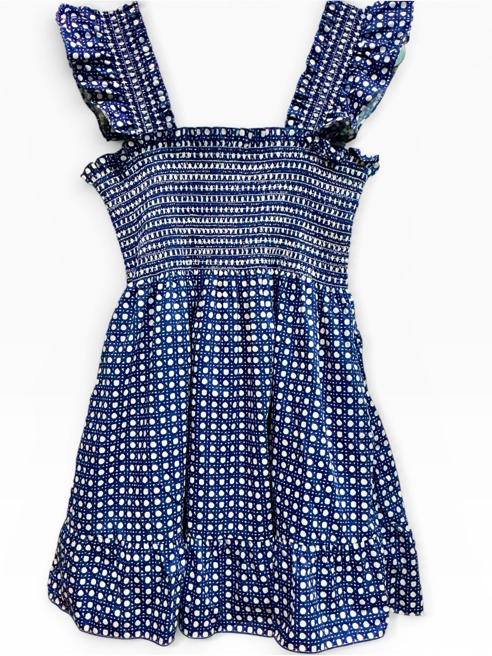 Hill House Nap Dress Elizabeth Blue Basketweave Cotton Smocked Mini Dress Large - Picture 2 of 5